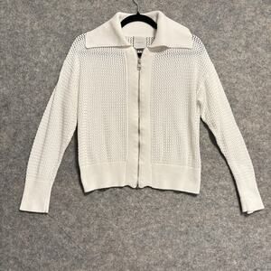 Varley Sweater Womens Size White Fairfield Open Knit Full Zip Jacket